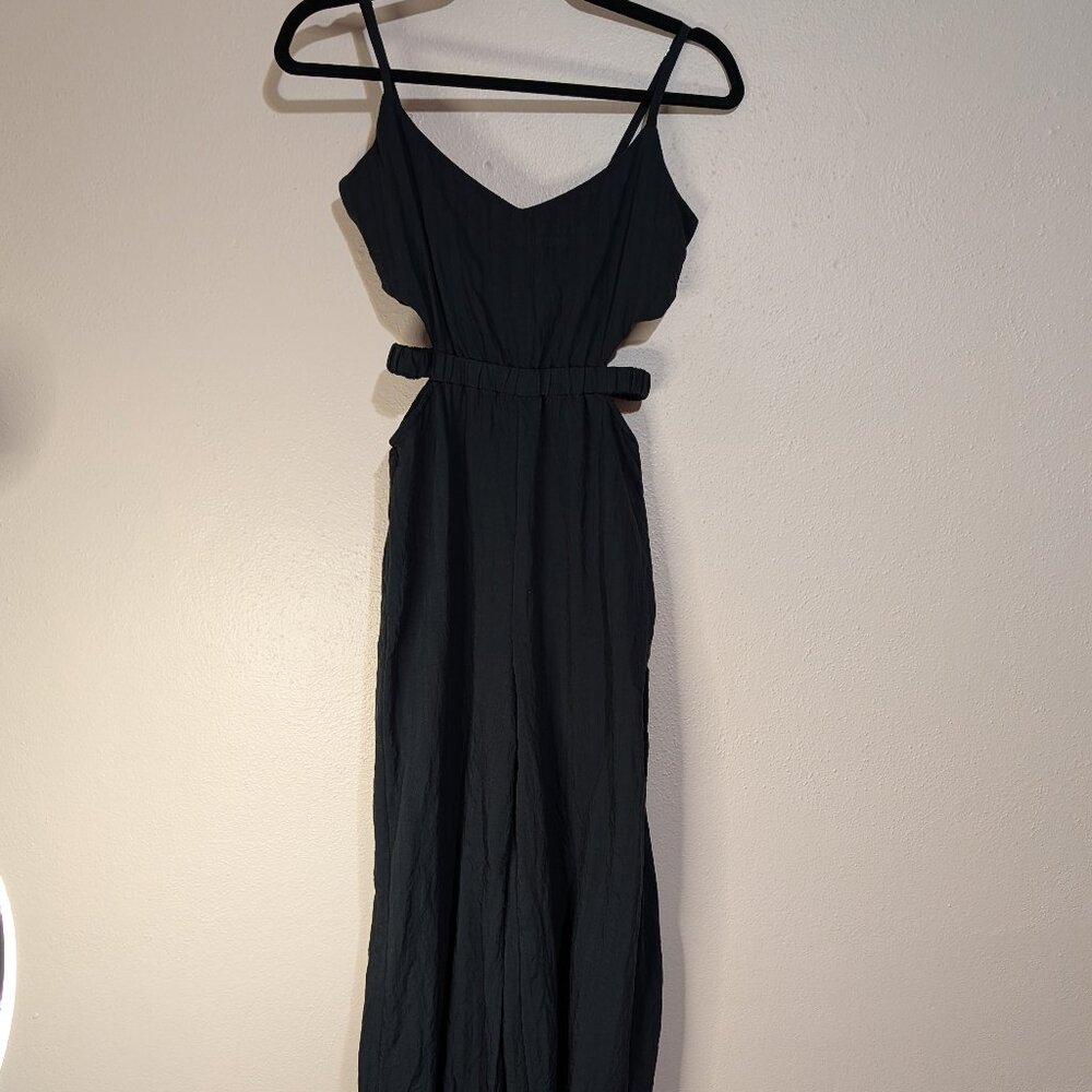 Forever 21 Black Cutout Jumpsuit Wide Leg Sleeveless Romper Size Small - Picture 2 of 11